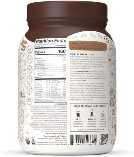 KOS Vegan Protein Powder Erythritol Free, Chocolate - Organic Pea Protein Blend, Plant Based Superfood Rich in Vitamins - Image 2